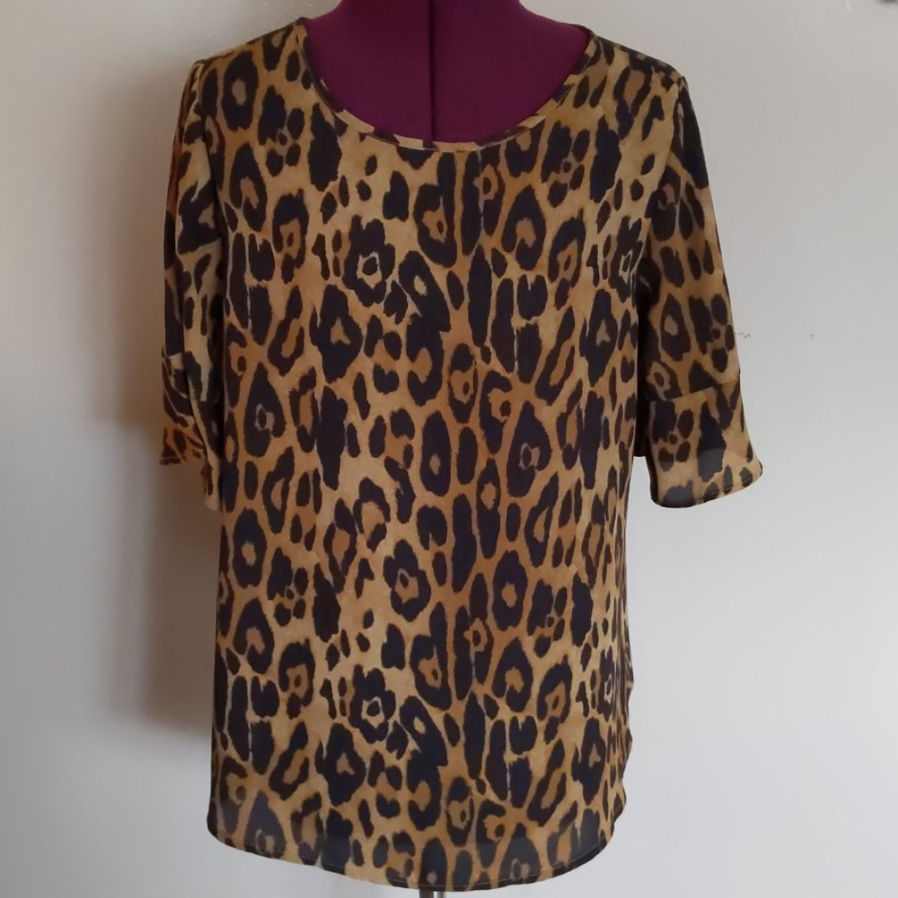 The Limited Leopard Flutter Sleeve Top - XS